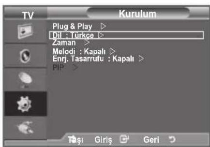 TV Kurulum Plug & Play ▷ Dil : Türke ▷ Zaman ▷ Melodi : Kapali ▷ Enrj. Tasarrufu : Kapali ▷ PIP ▷ Tasi Girls Geri