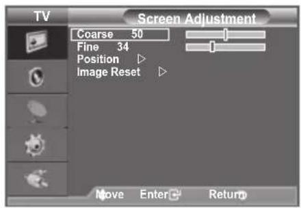 TV Screen Adjustment Coarse 50 Fine 34 Position ▷ Image Reset ▷ Move Enter Return