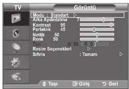 TV Görüntü Modu : Standart ▶ Arka Aydınlatma 76 Kontrast 95 Parlaklik 45 Netlik 50 Renk 50 Ton G 50 R-50 Resim Seçenekleri ▶ Sıfırla : Tamam Taşı Girls Geri