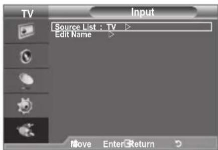 TV Input Source List : TV Edit Name Move Enter Return