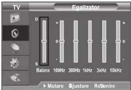 TV Egalizator D S Balans 100Hz 300Hz 1kHz 3kHz 10kHz ▶ Mutare Ajustare ReVenire