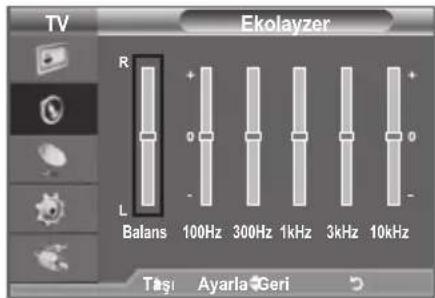 TV Ekolayzer R + 0 - Balans 100Hz 300Hz 1kHz 3kHz 10kHz Tösi Ayarla Geri