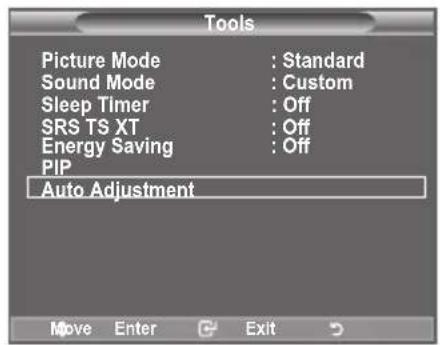 Tools Picture Mode : Standard Sound Mode : Custom Sleep Timer : Off SRS TS XT : Off Energy Saving : Off PIP Auto Adjustment Move Enter Exit