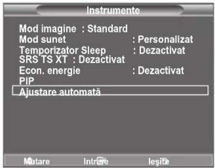 Instrumente Mod imagine : Standard Mod sunet : Personalizat Temporizator Sleep : Dezactivat SRS TS XT : Dezactivat Econ. energie : Dezactivat PIP Ajustare automată Mutare Intrare Lesite
