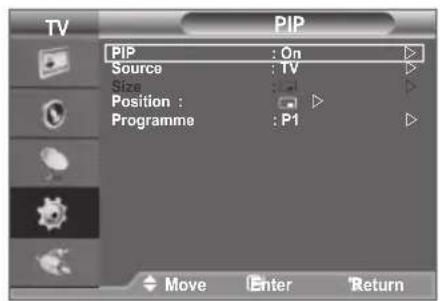 TV PIP PIP : On Source : TV Size : Position : Programme : P1 Move Enter Return