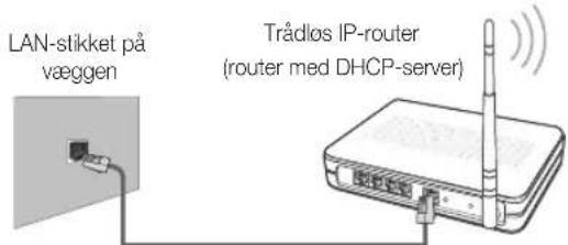 LAN-stikket på væggen Trådlos IP-router (router med DHCP-server)