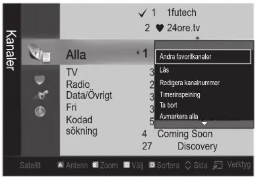 1 futech 2 24ore.tv Kanaler Alla 1 Andra favoritkanaler TV Radio Data/Övrigt Fri Kodad sökning 3 2 3 5 4 Coming Soon 27 Discovery Lås Rodigera kanalnummer Timerinspelning Tä bort Avmarkera alla