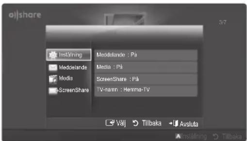a)share Instilling Medielande Media Media : Pä ScreenShare : Pä ScreenShare TV-nann : Henna-TV Välj Tillbaka Avsluta Instilling Tillbaka