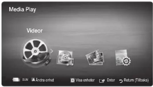 Media Play Videor SUM Andra enhet Visa enheter Enter Return (Tillbaka)