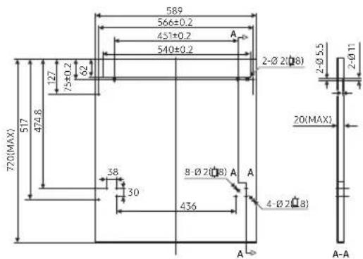 589 566±0.2 451±0.2 540±0.2 A 720(MAX) 517 474.8 127 75±0.2 62 38 30 8-Ø2(Ø) A 436 A 2-Ø 2(Ø8) 2-Ø 5.5 2-Ø11 20(MAX) A-A