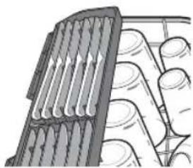 Illustration of a mechanical component with layered structure and hand gesture (no text or symbols)