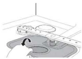 Diagram of a kitchen sink with a hand holding a circular object, no text or symbols present