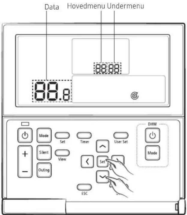 Data Hovedmenu Undermenu 88.8 Mode Set Timer User Set DHW Silent View + - Outing Set Mode ESC