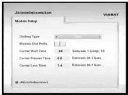 Järjetselmässtukset VIASAT Modem Setup Disking Type × 100% Modern Dial Profile Carrier Watt Time 40 Between 1.5amp, 10 Carrier Present Time 0.6 Between 0.1 bar, Carrier Less Time 1.4 Between 0.1 bar... © Järjetselmässtukset