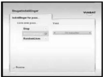 Brugerindstillinger instellinger for pass... Liste over pass... Stop RandomList Vant 100 instructions Preview