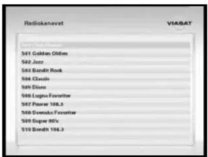 Radiokanovat VIABAT 501 Golden Oldies 502 Jazz 503 Bandit Rock 504 Classic 505 Dino 506 Lugar Favorite 507 Power 106.3 508 Svenska Favorite 509 Super 80's 510 Bandit 106.3