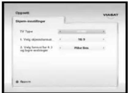 Oppsett Sjøm-innsfänger VIASAT TV Type 1. Volg sjømformat 2. Volg format for 4-3 ng logre endinger 16:9 Filter Box © Oppsett