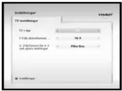 Inställninger TV instillninger TV + typ 1. Våj skremform 14:9 2. Våj form för 4.3 och spårs instillinger Filter Box Instillninger