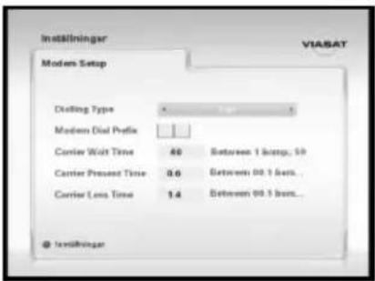 Instellninger VIASAT Modern Setup Dialling Type • 100% Modern Dial Prefix Carrier Wait Time 40 Between 1 busp, 10 Carrier Pressed Time 0.6 Between 00.1 bus... Carrier Loss Time 1.4 Between 00.1 bus... © Instellninger