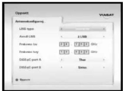 Opponent VIABAT Antennakonfigeraj LNG-type 2 LNB AandL NBS Frekvens low 1.0 7.5 0 GHz Frekvens high 1.0 9.5 0 GHz DGEqC-port A Ther DGEqC-port B Siasin © System