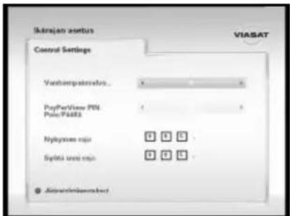 Iskrajan asetris VIASAT Control Settings Vantamgpatentext... PayPalView PIN Palo/FialaS Nylyssime info System info info © Allprastelisemakost