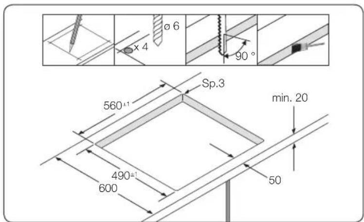 560±1 490= 600 Sp.3 min. 20 50 90° σ 6 x 4