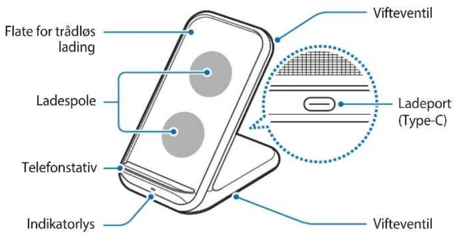 Flate for trådløs lading Ladespole Telefonstativ Indikatorlys Vifteventil Ladeport (Type-C) Vifteventil