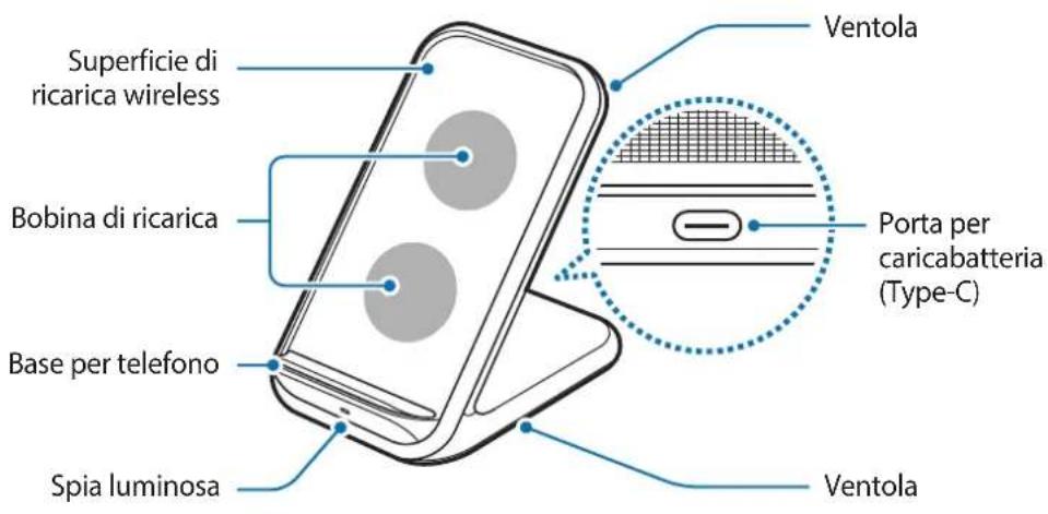 Superficie di ricarica wireless Bobina di ricarica Base per telefono Spia luminosa Ventola Porta per caricabatteria (Type-C) Ventola