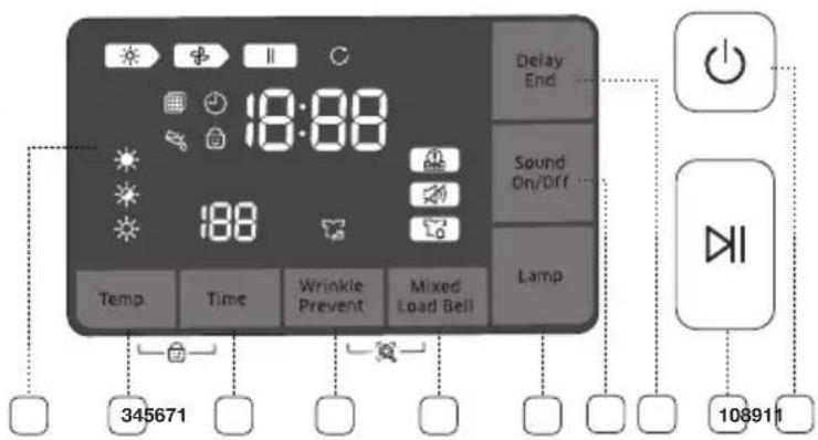 18:88 Temp Time Wrinkle Prevent Mixed Load Bell Delay End Sound On/Off Lamp 345671 108911