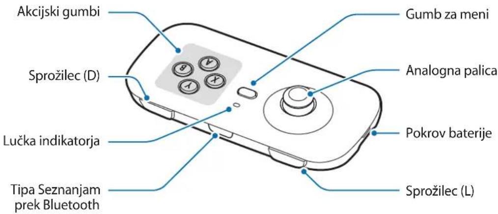 Akcijski gumbi Sprožilec (D) Gumb za meni Analogna palica Pokrov baterije Lučka indikatorja Tipa Seznanjam prek Bluetooth Sprožilec (L)