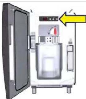 Diagram of a laboratory apparatus with a door open, featuring a glass chamber and control panel (no text or symbols visible)