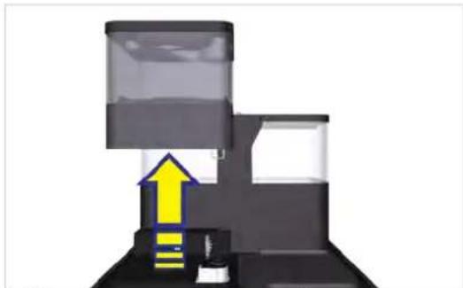 Diagram of a mechanical assembly with a yellow arrow indicating upward motion, no text or symbols.