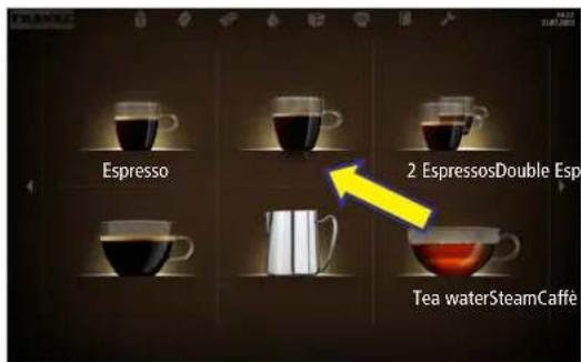 Espresso, 2 Espressos, Double Espresso, Tea water, Steam, Caffe