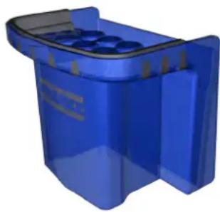 Blue plastic recycling bin with internal compartments (no text or symbols visible).