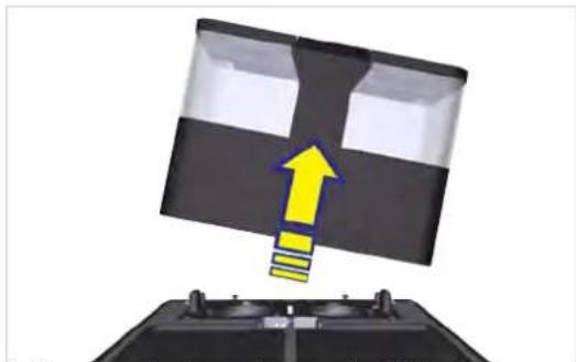 Diagram showing a device with a yellow upward arrow emerging from its screen, mounted on a base, no text or symbols present.