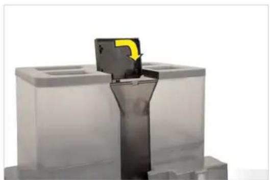 3D rendering of a mechanical component with a highlighted section and yellow arrow indicating direction (no text or symbols)