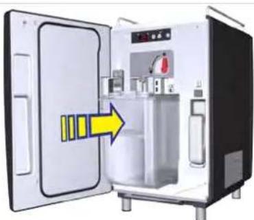 Interior view of a refrigerator with open door and internal compartments, showing no visible text or symbols
