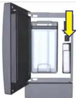 Diagram of a device with an open lid and a yellow arrow pointing to a component (no text or symbols)