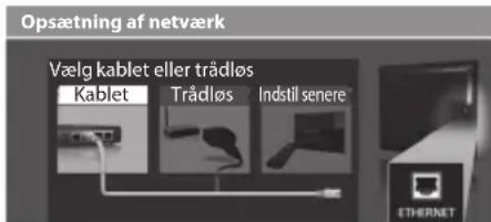 Opsætning af netværk Vælg kablet eller trådløs Kablet Trådløs Indstil senere ETHERNET