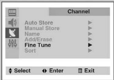 Channel Auto Store Manual Store Name Add/Erase Fine Tune Sort Select Enter Exit