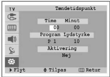 Tøndetidspunkt Time Minut 00 00 Program Lydstyrke P 1 10 Aktivering Nej Flyt Tilpas Retur