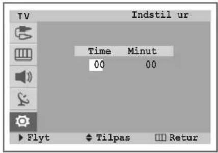 TV Indstil ur Time Minut 00 00 Flyt Tilpas Retur