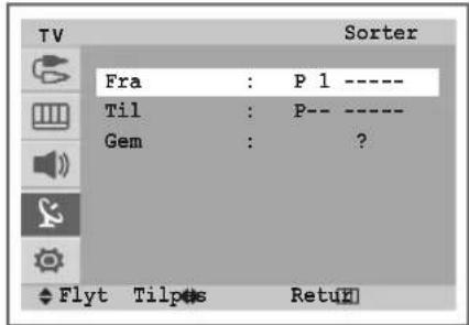 TV Fra : P 1 ---- Til : P-- ---- Gem : ? Flyt Tilp#s RetuH