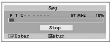 Søg P 1 C--- 87 MHz 10% Stop Enter Retur