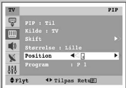PIP PIP : Til Kilde : TV Shift Størrelse : Lille Position Program : P 1 Flyt Tilpas Retu