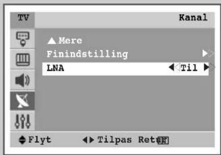 TV Kanal ▲ Mere Finindstilling LNA ← Til Flyt ◀ Tilpas Ret