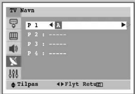 TV Navn P 1 ← A P 2 : ---- P 3 : ---- P 4 : ---- ◆Tilpas ◀Flyt Return