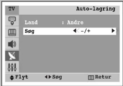 TV Auto-lagring Land : Andre Søg ← -/+ ► Flyt Søg Retur