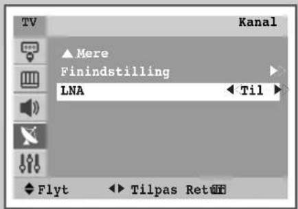 TV Kanal ▲ Mere Finindstilling LNA ◀ Til ▶ Flyt ▶ Tilpas Ret