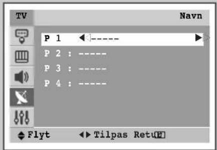 TV Navn P 1 ---- P 2 : ---- P 3 : ---- P 4 : ---- Flyt ▶ Tilpas RetuH